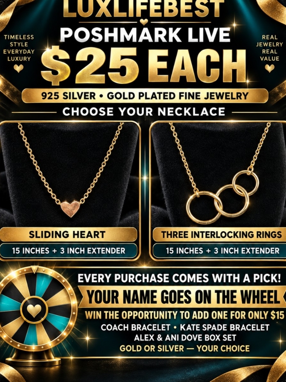 Gold-Plated Sliding Heart & Interlocking Rings Necklace